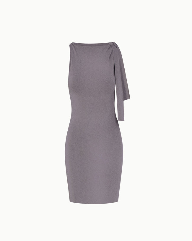 Sueded Stretch Knotted Mini Dress | Steel Grey