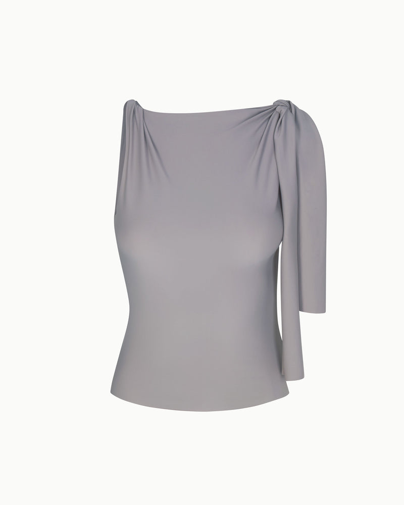 Sleek Stretch Knotted Top | Steel Grey