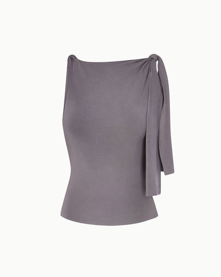 Sueded Stretch Knotted Top | Steel Grey