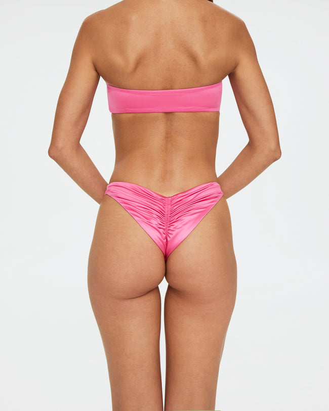 Ruched Cheeky Bikini Bottom | Candy Pink