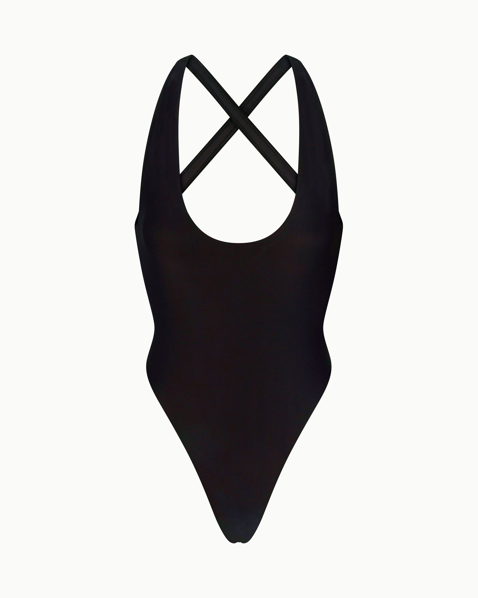 black crossback one piece swimsuit