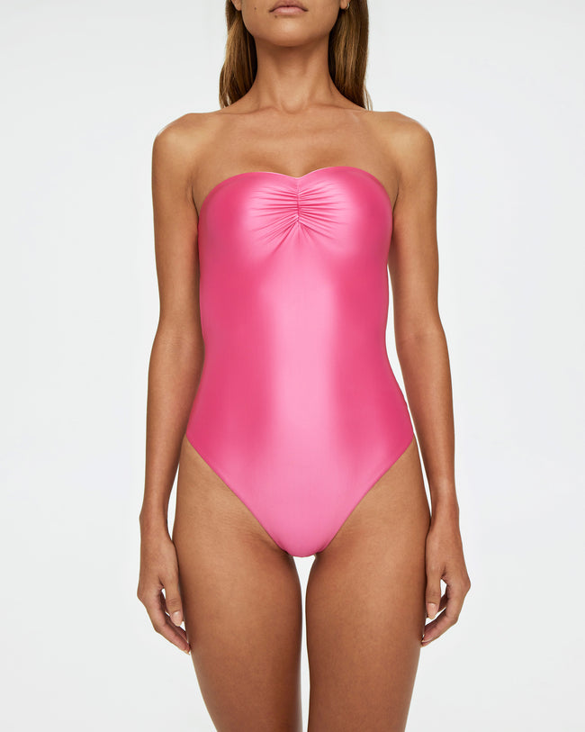 Strapless Ruched One Piece | Candy Pink