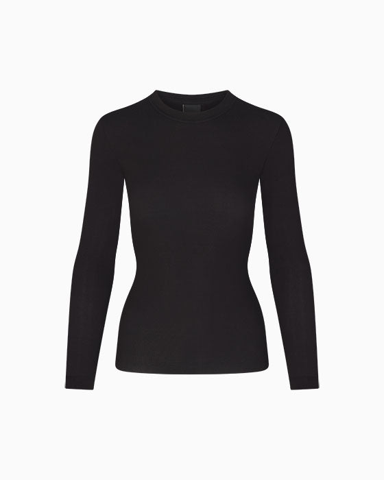 Long Sleeve Ribbed Tee | Black