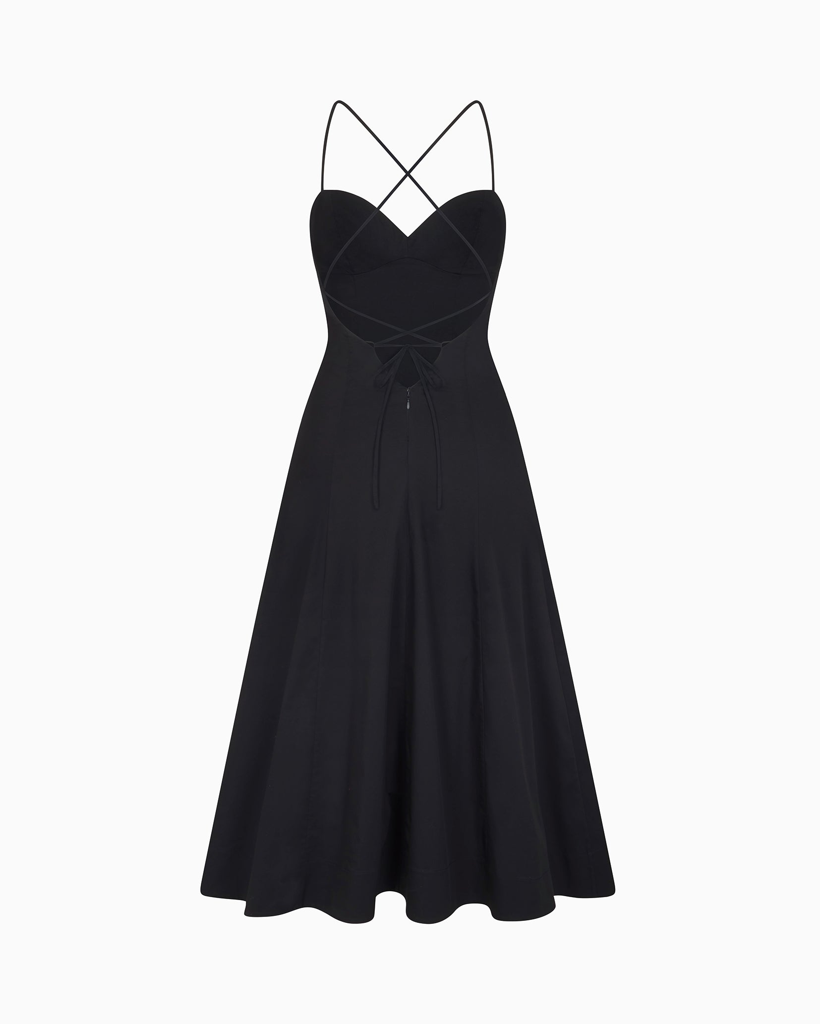 Poplin Low Back Midi Dress | Black