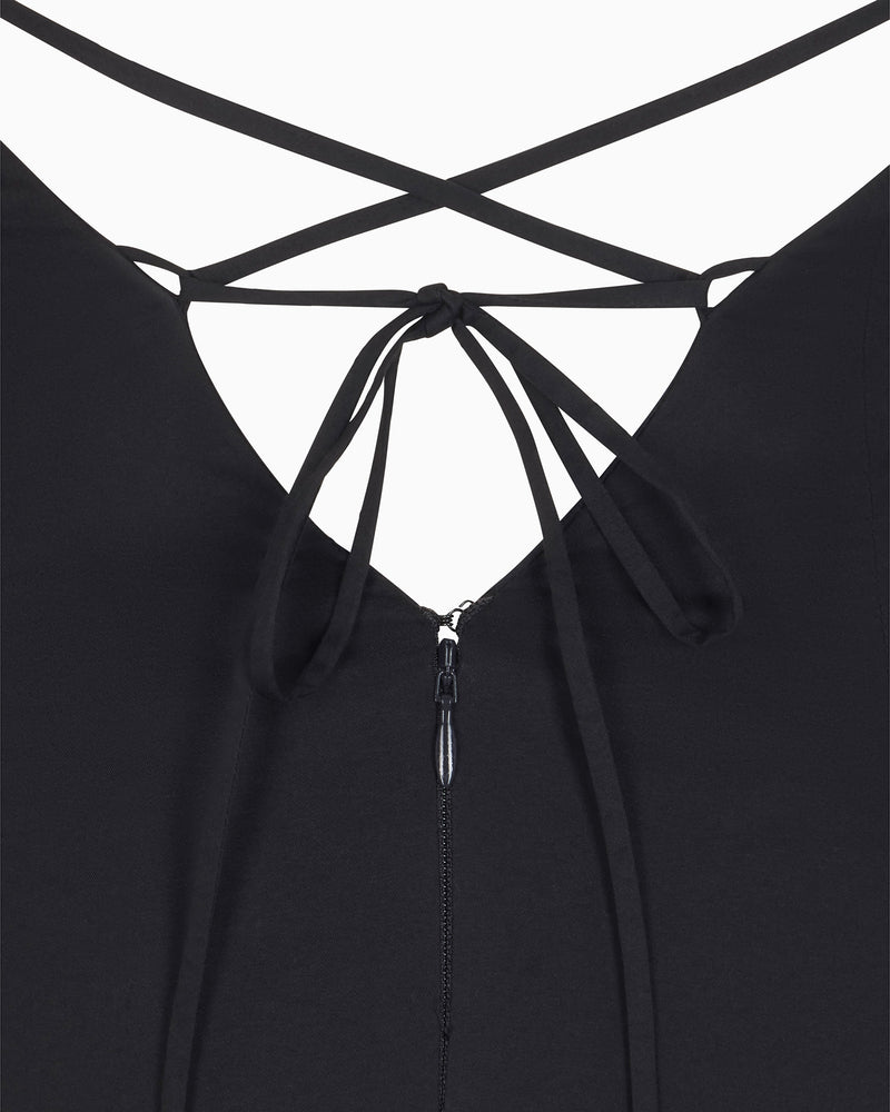 Poplin Low Back Midi Dress | Black