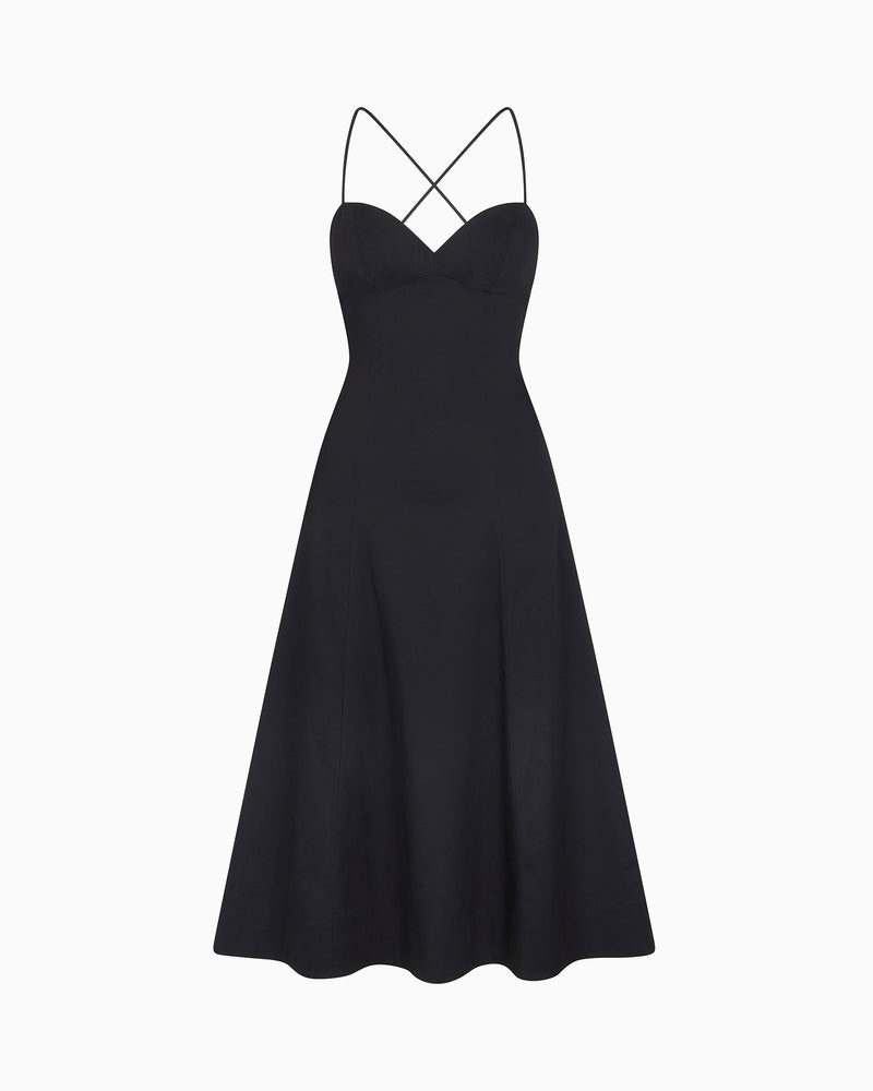Poplin Low Back Midi Dress | Black