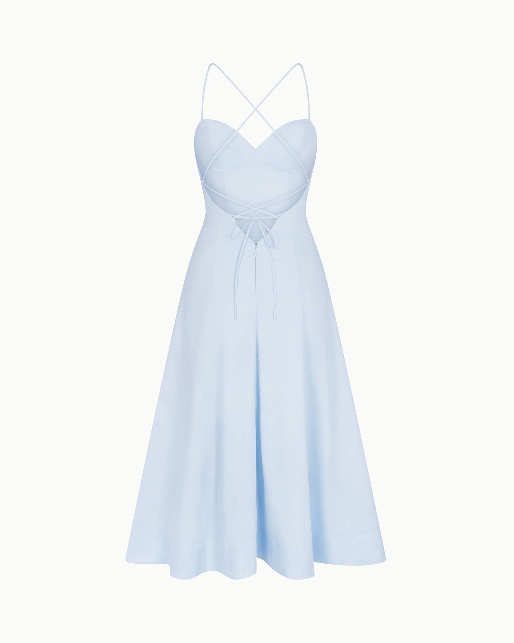 Poplin Low Back Midi Dress | Ice Blue