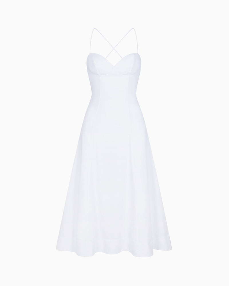 Poplin Low Back Midi Dress | White