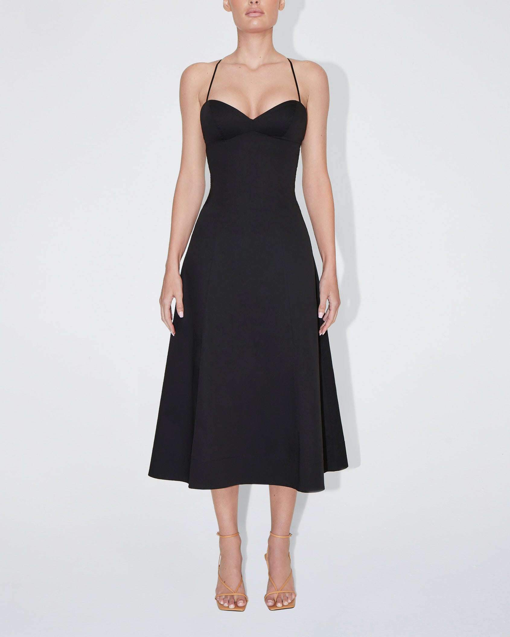 Poplin Low Back Midi Dress | Black