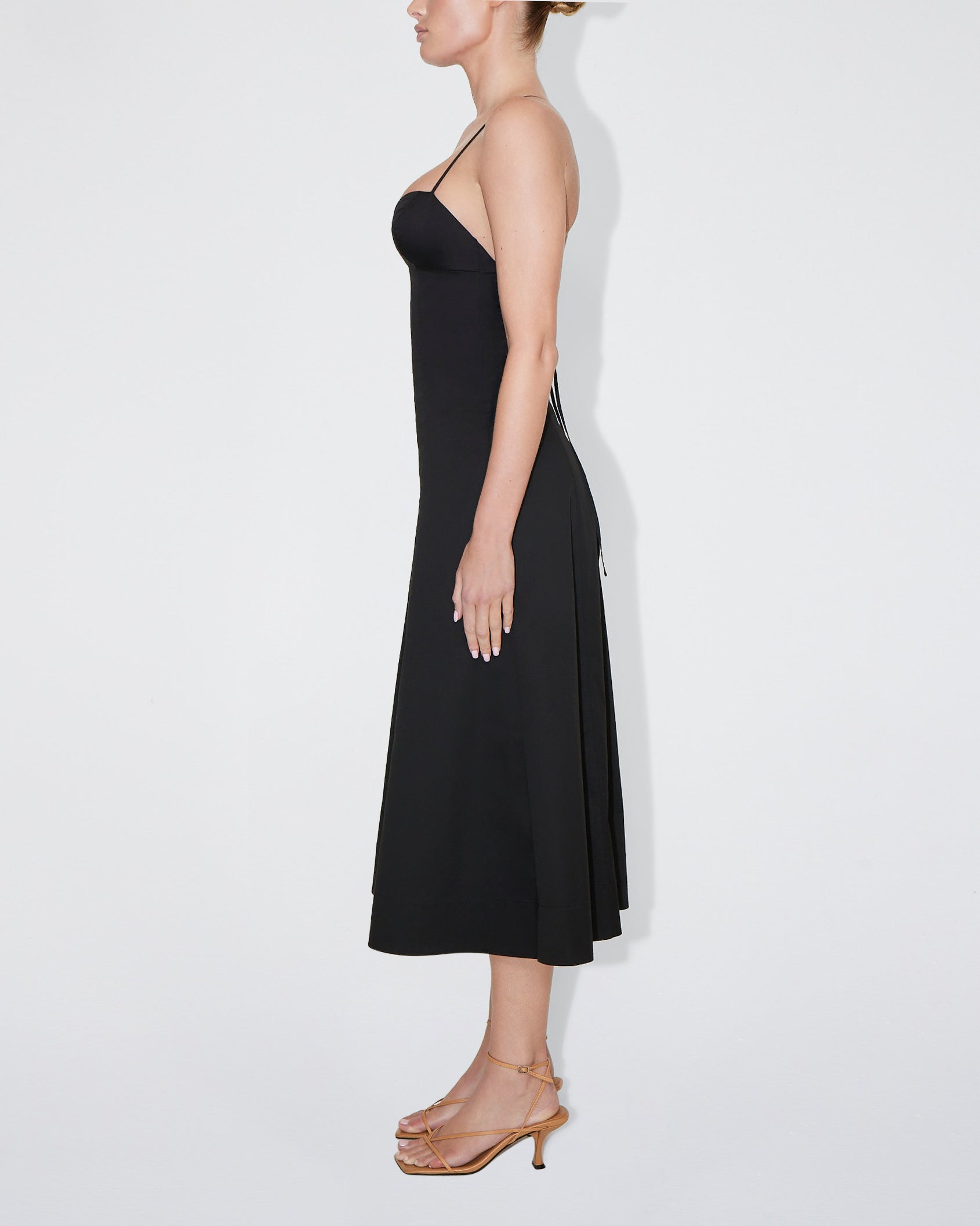 Poplin Low Back Midi Dress | Black