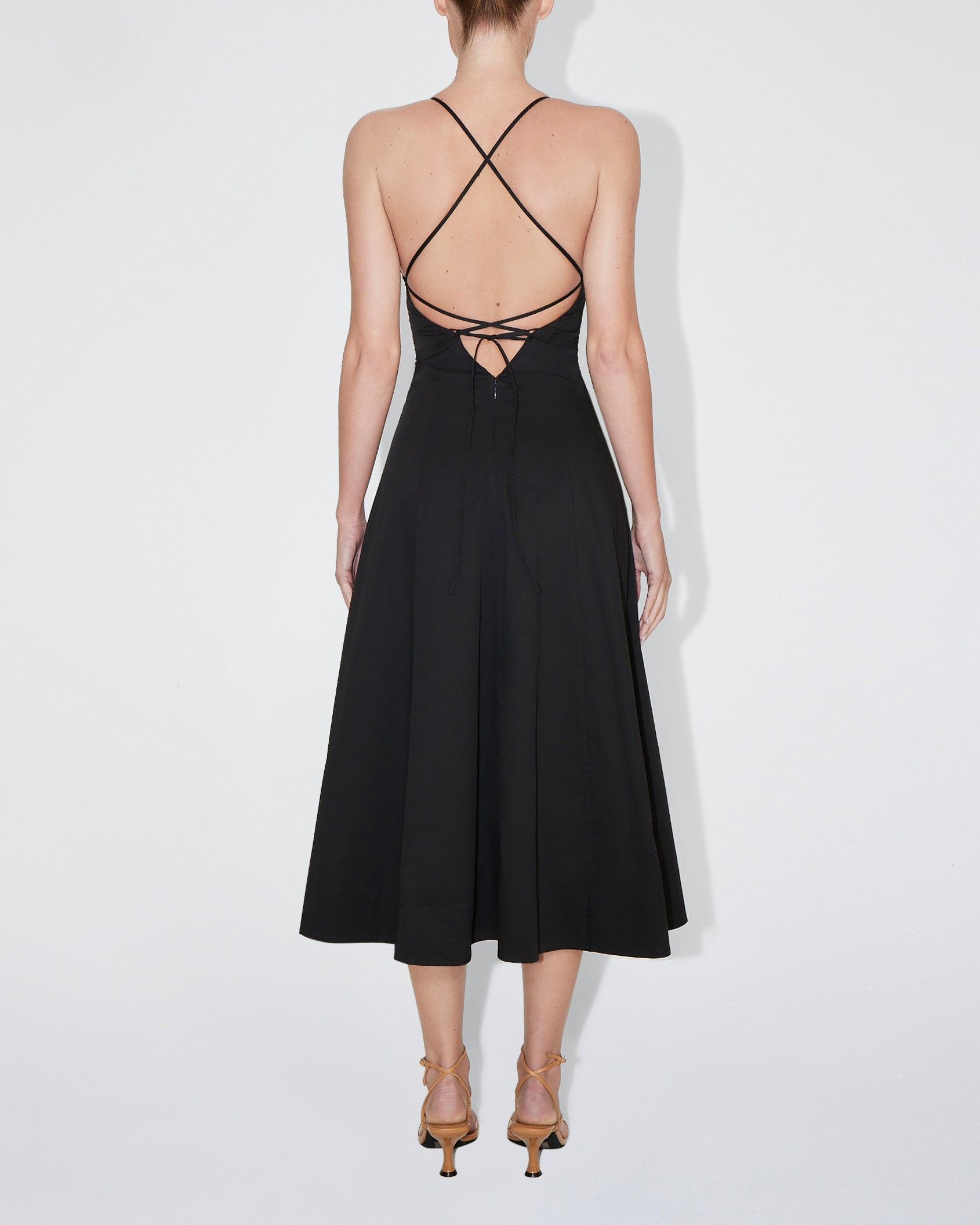 Poplin Low Back Midi Dress | Black