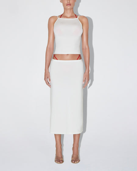 Soft Stretch Midi Skirt | Pearl White