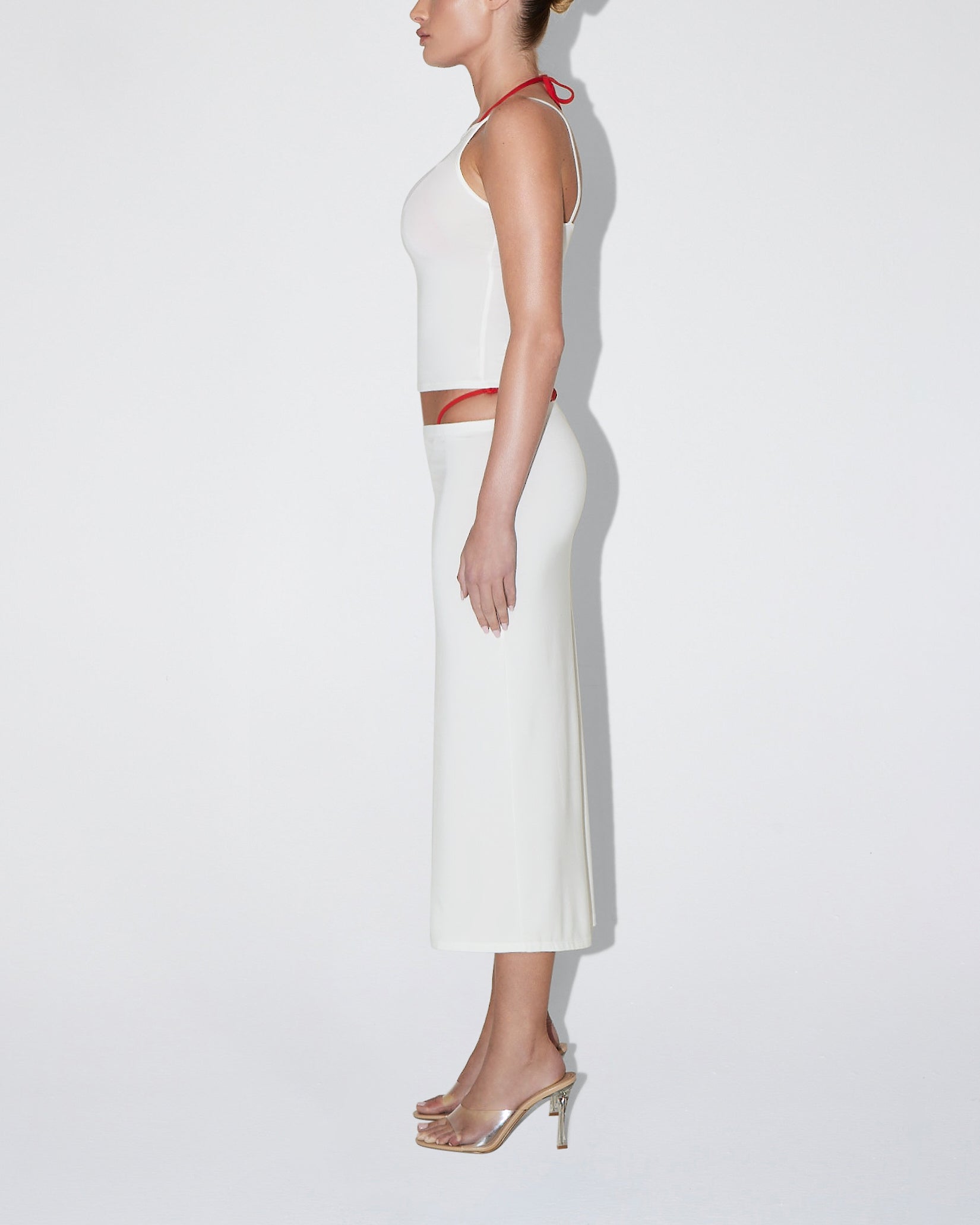 Soft Stretch Midi Skirt | Pearl White