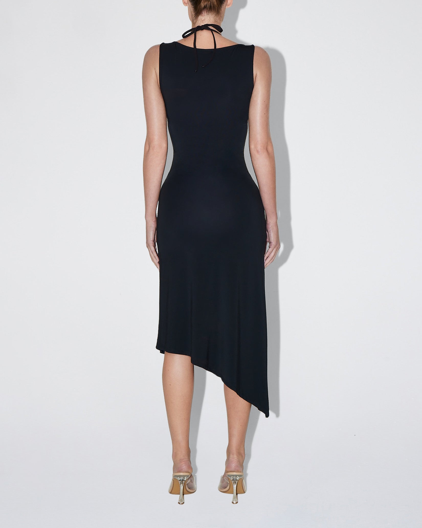 Soft Stretch Asymmetrical Midi Dress | Black