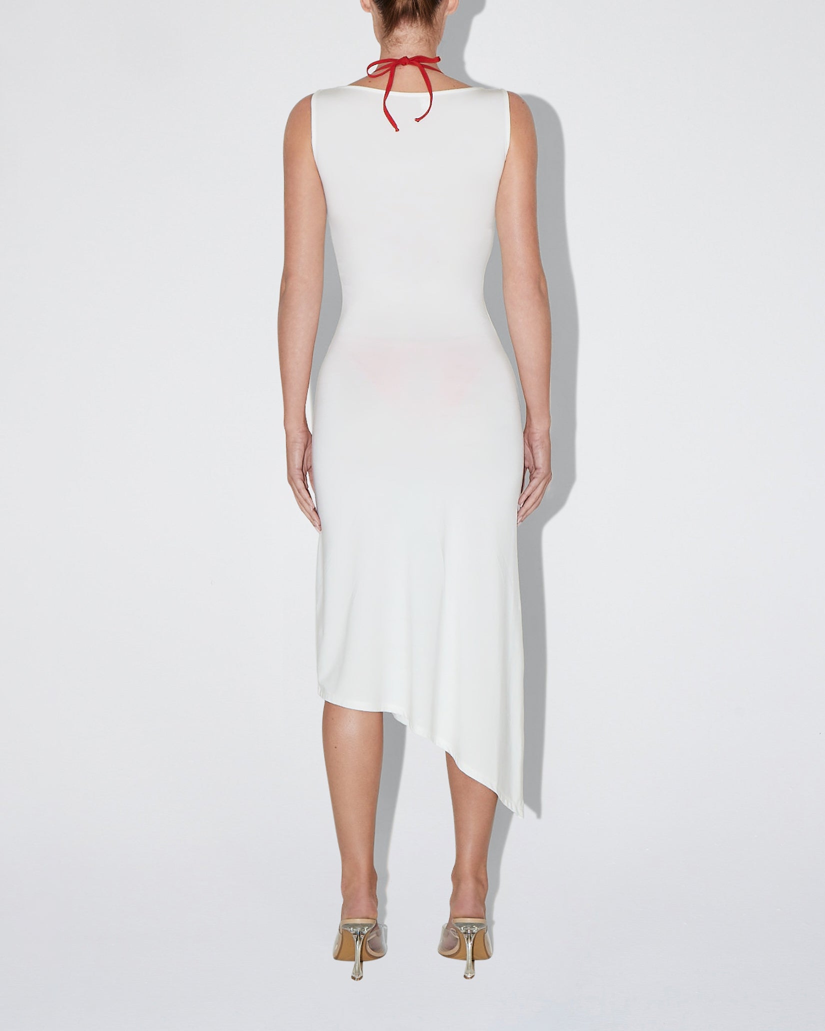 Soft Stretch Asymmetrical Midi Dress | Pearl White