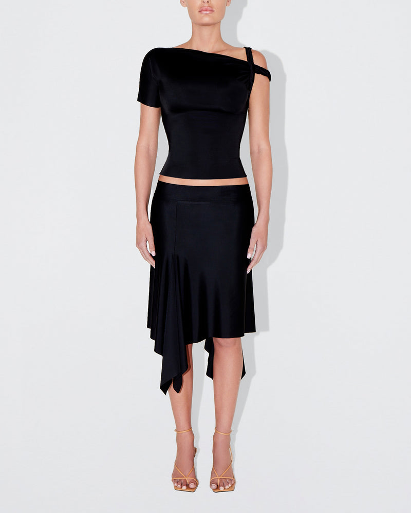 Sleek Stretch Asymmetrical Skirt | Black