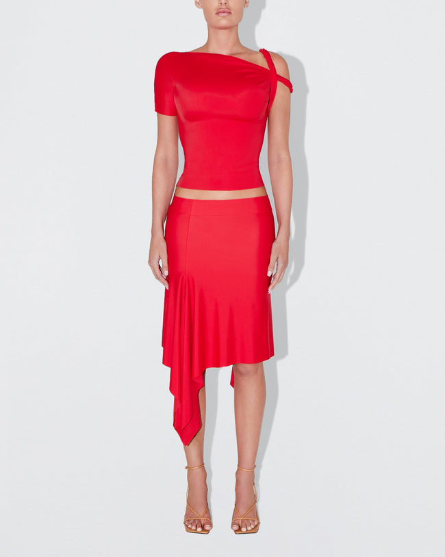 Sleek Stretch Asymmetrical Skirt | Tomato