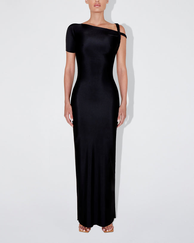 Sleek Stretch Twist Maxi Dress | Black