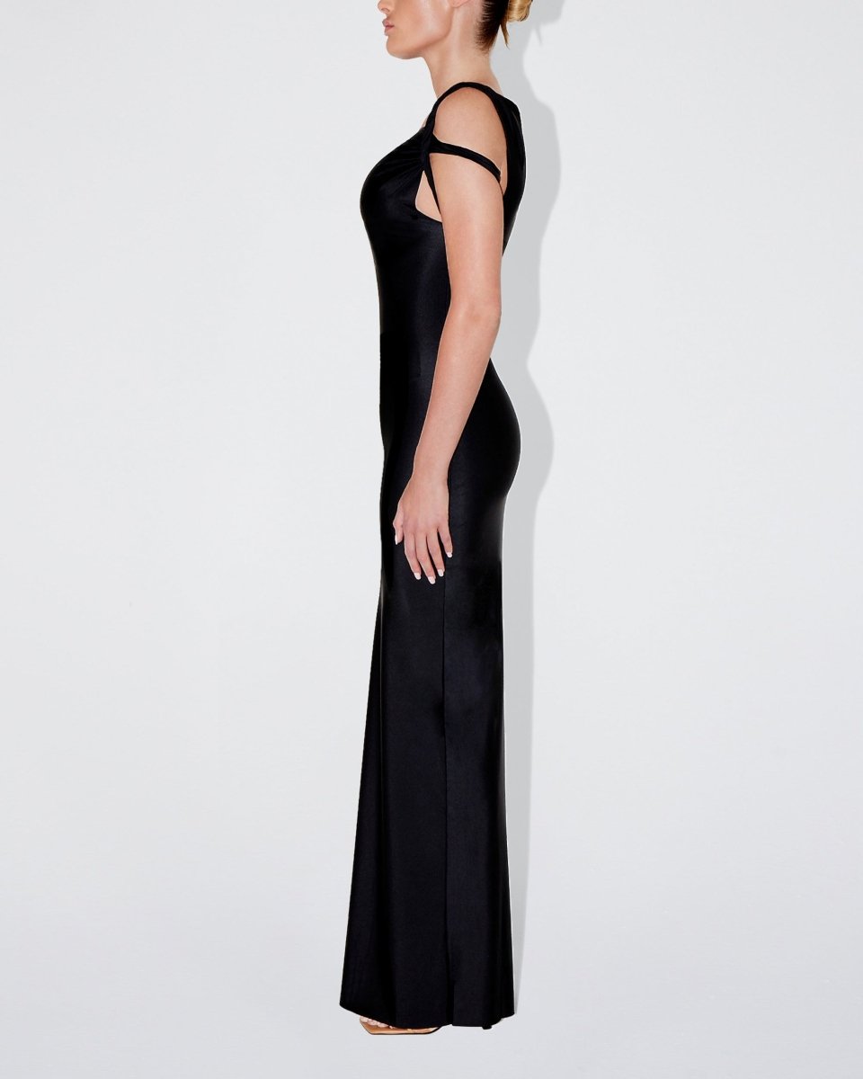 Sleek Stretch Twist Maxi Dress Black