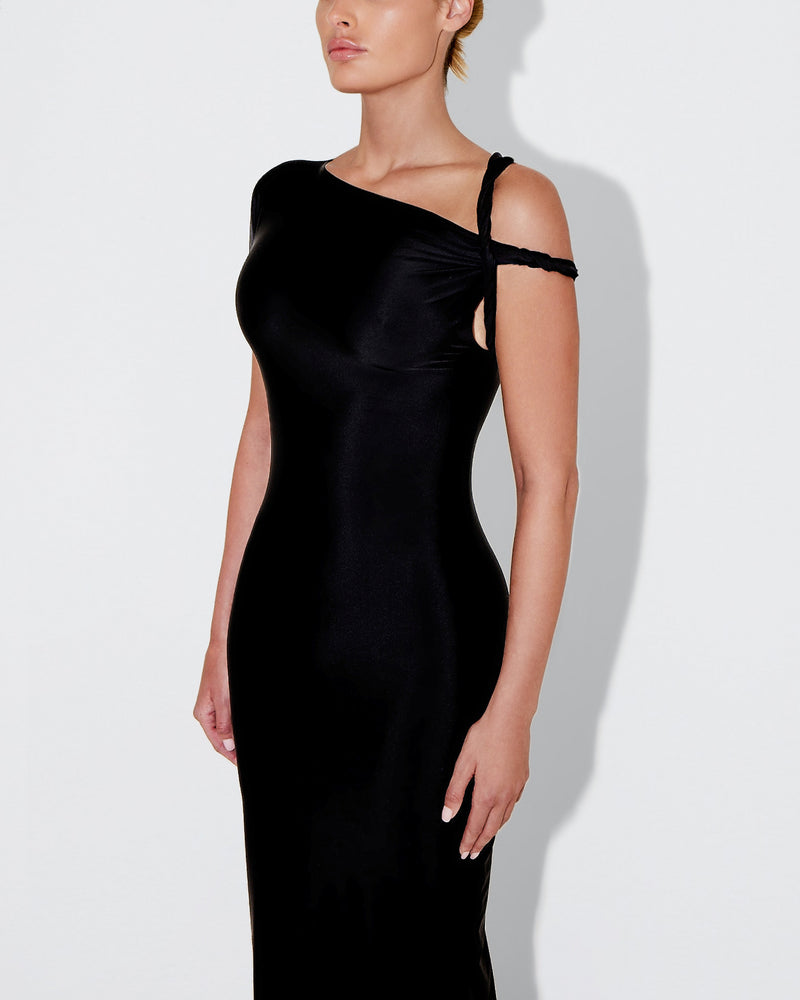 Sleek Stretch Twist Maxi Dress | Black