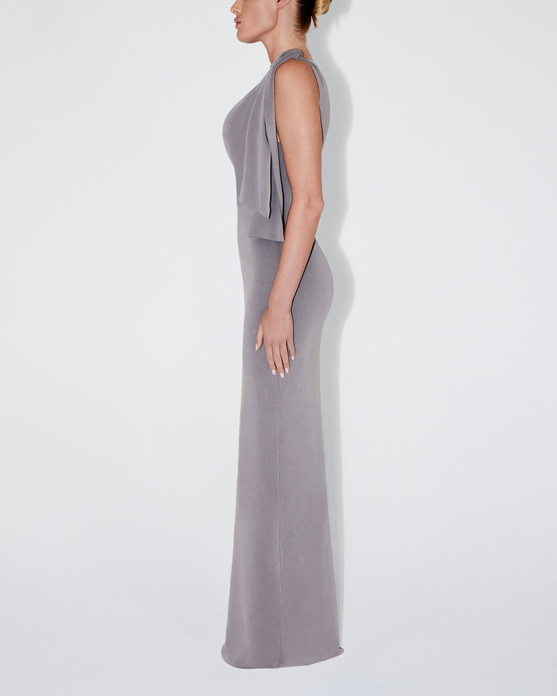 Sueded Stretch Knotted Maxi Dress | Steel Grey