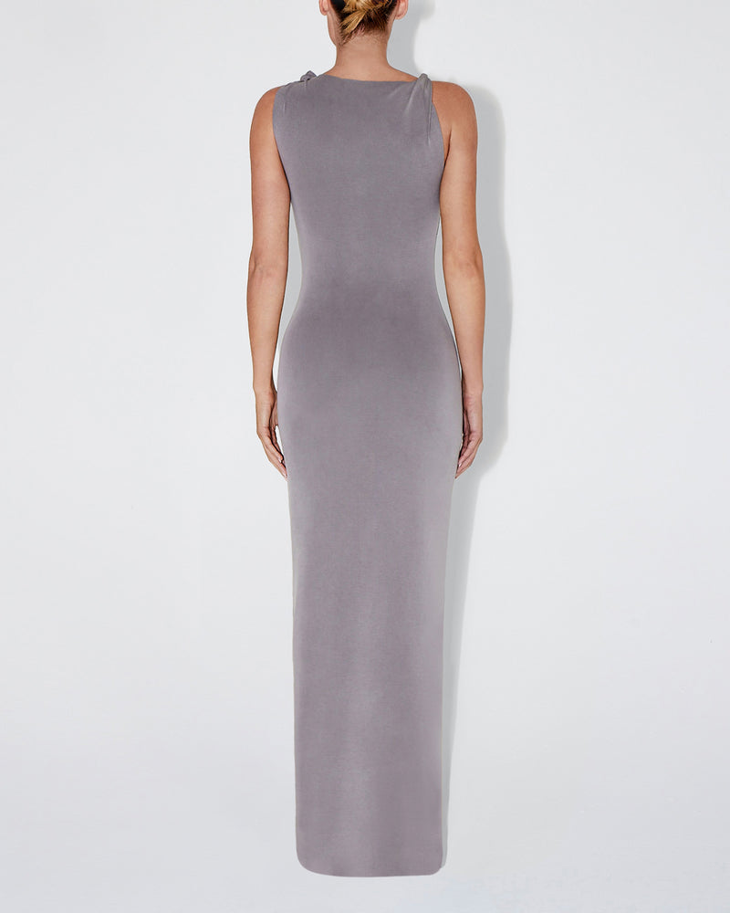 Sueded Stretch Knotted Maxi Dress | Steel Grey