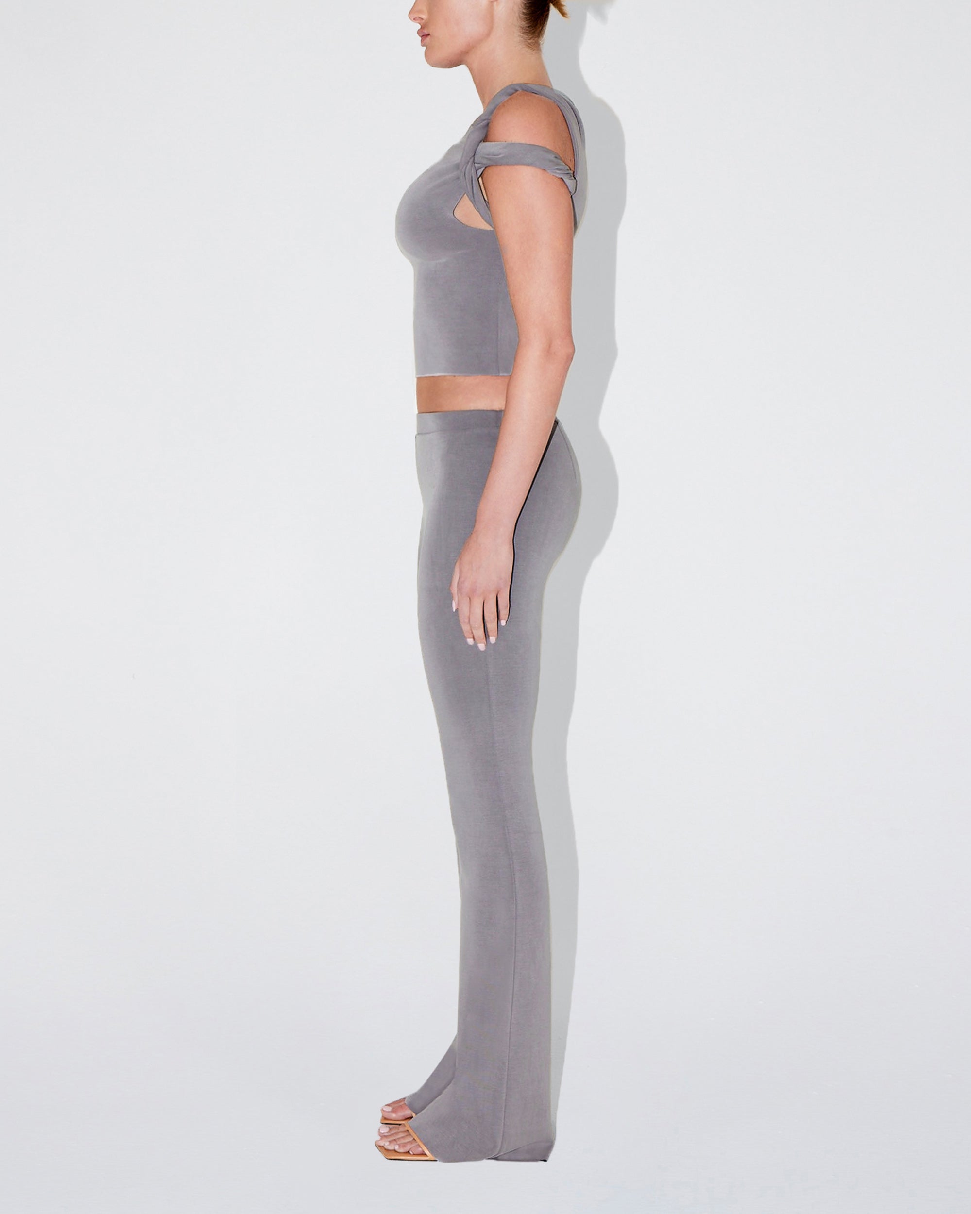 Sueded Stretch Twisted Top | Steel Grey