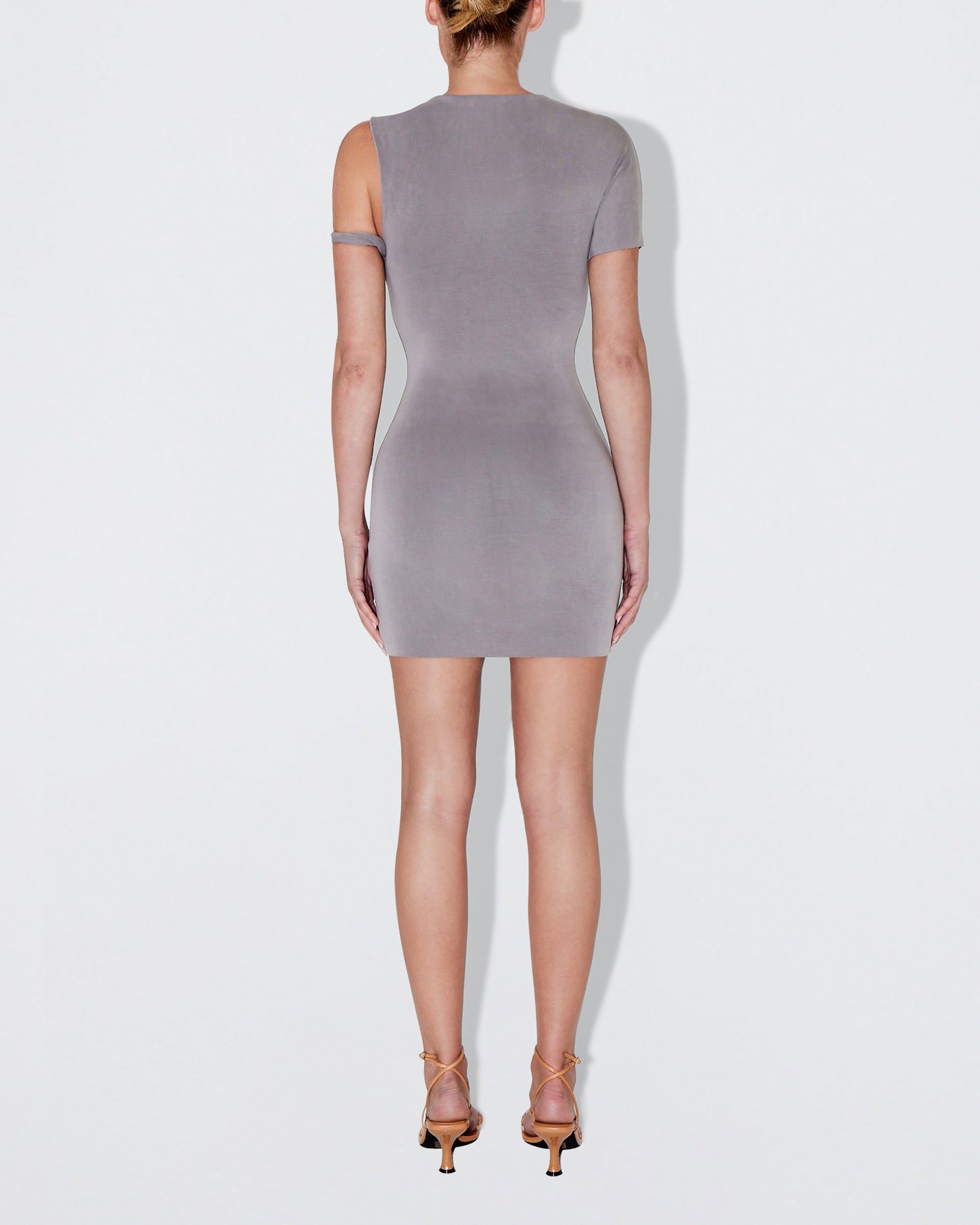 Sueded Stretch Twist Mini Dress | Steel Grey