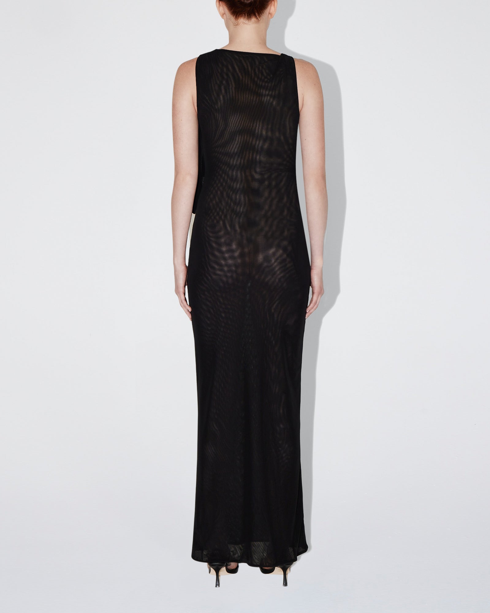 Mesh Stretch Knotted Maxi Dress | Black