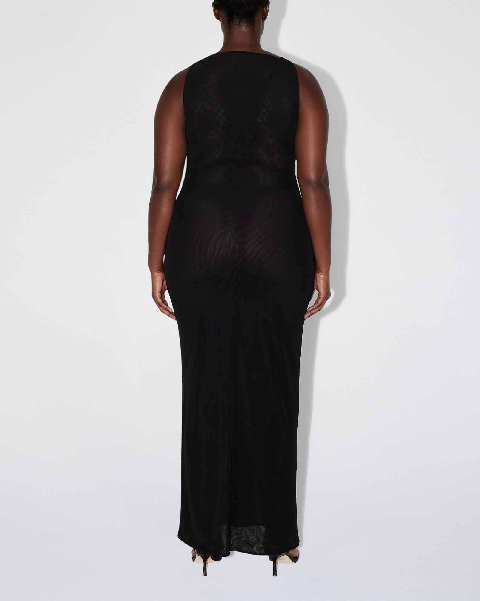 Mesh Stretch Knotted Maxi Dress | Black