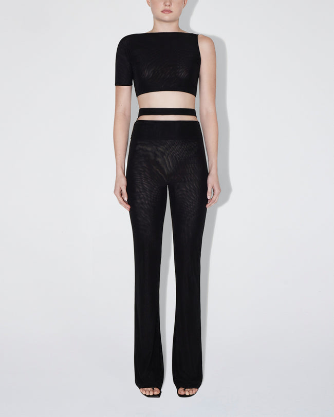 Mesh Stretch Cutout Foldover Pant | Black