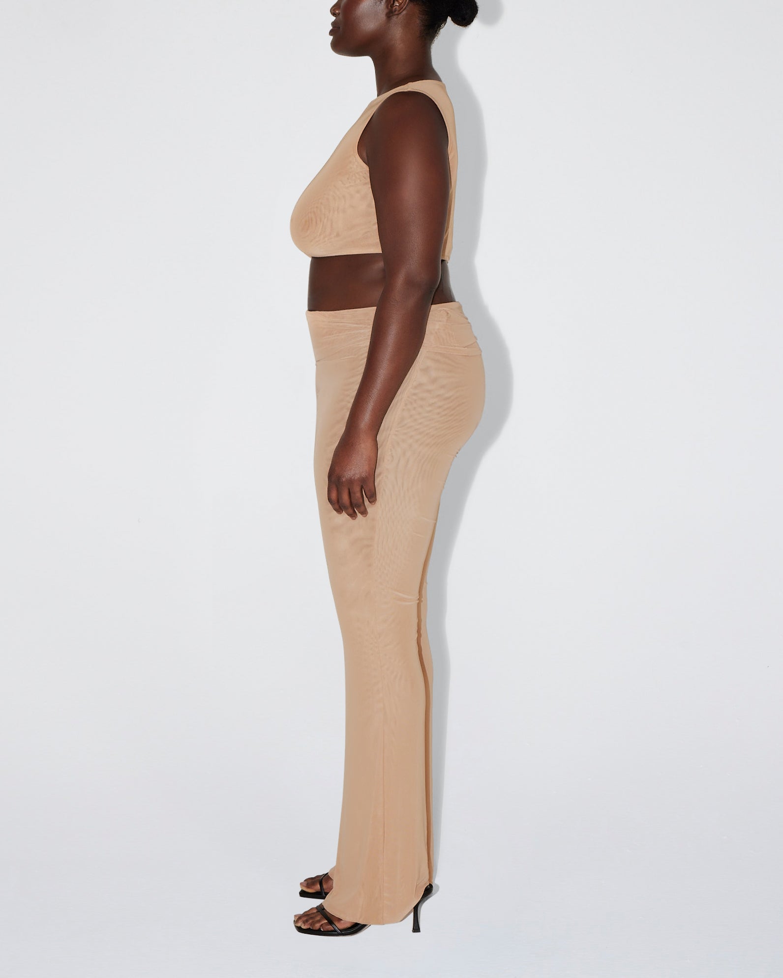 Mesh Stretch Cutout Foldover Pant | Nude