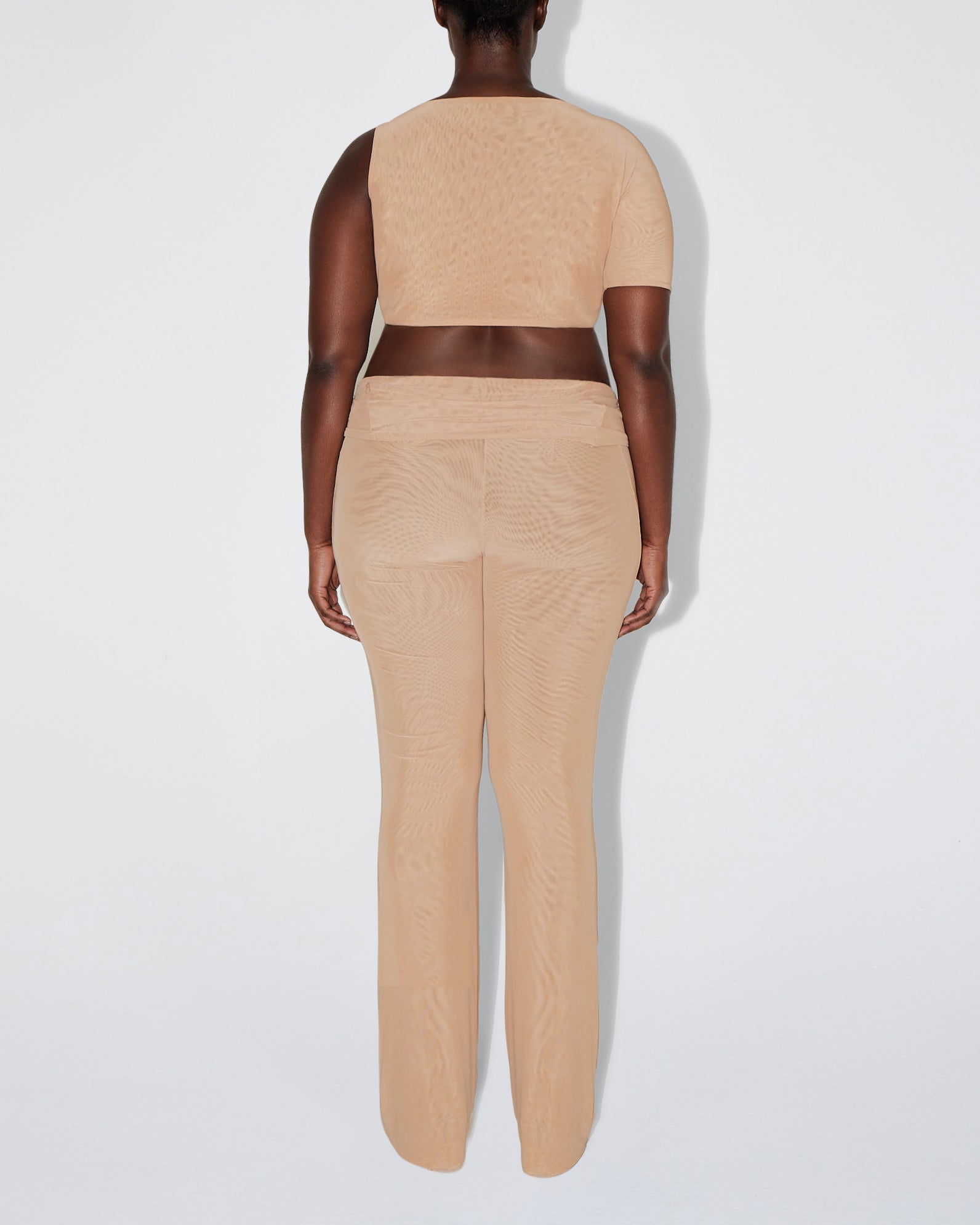 Mesh Stretch Cutout Foldover Pant | Nude