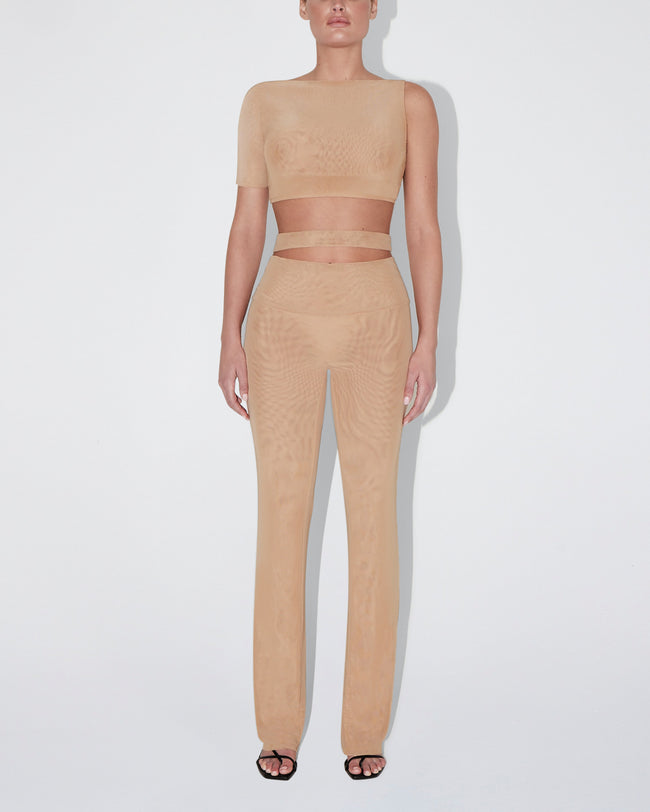 Mesh Stretch Cutout Foldover Pant | Nude