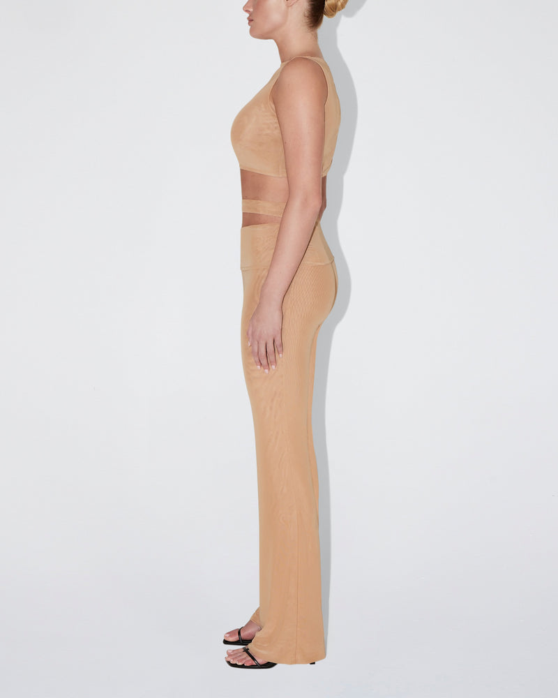 Nude Crop Top One Shoulder Side Tie Sleeveless Khaki Shirt – KesleyBoutique