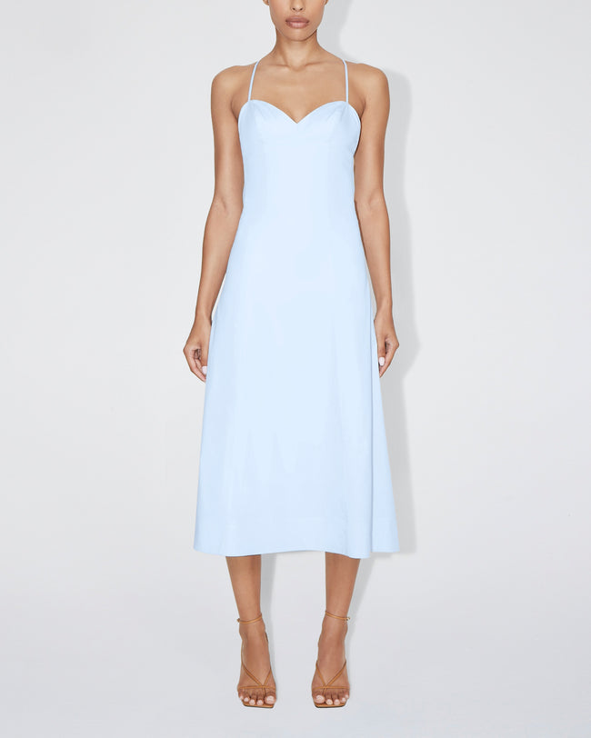 Poplin Low Back Midi Dress | Ice Blue