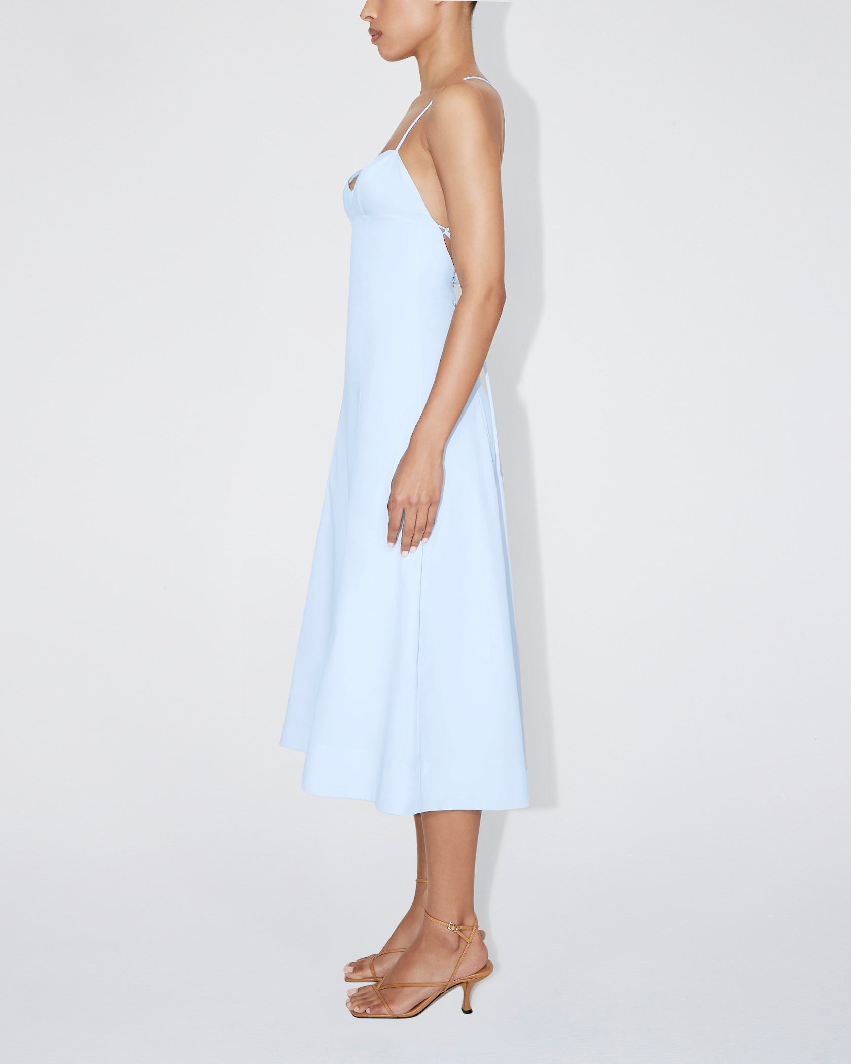 Poplin Low Back Midi Dress | Ice Blue