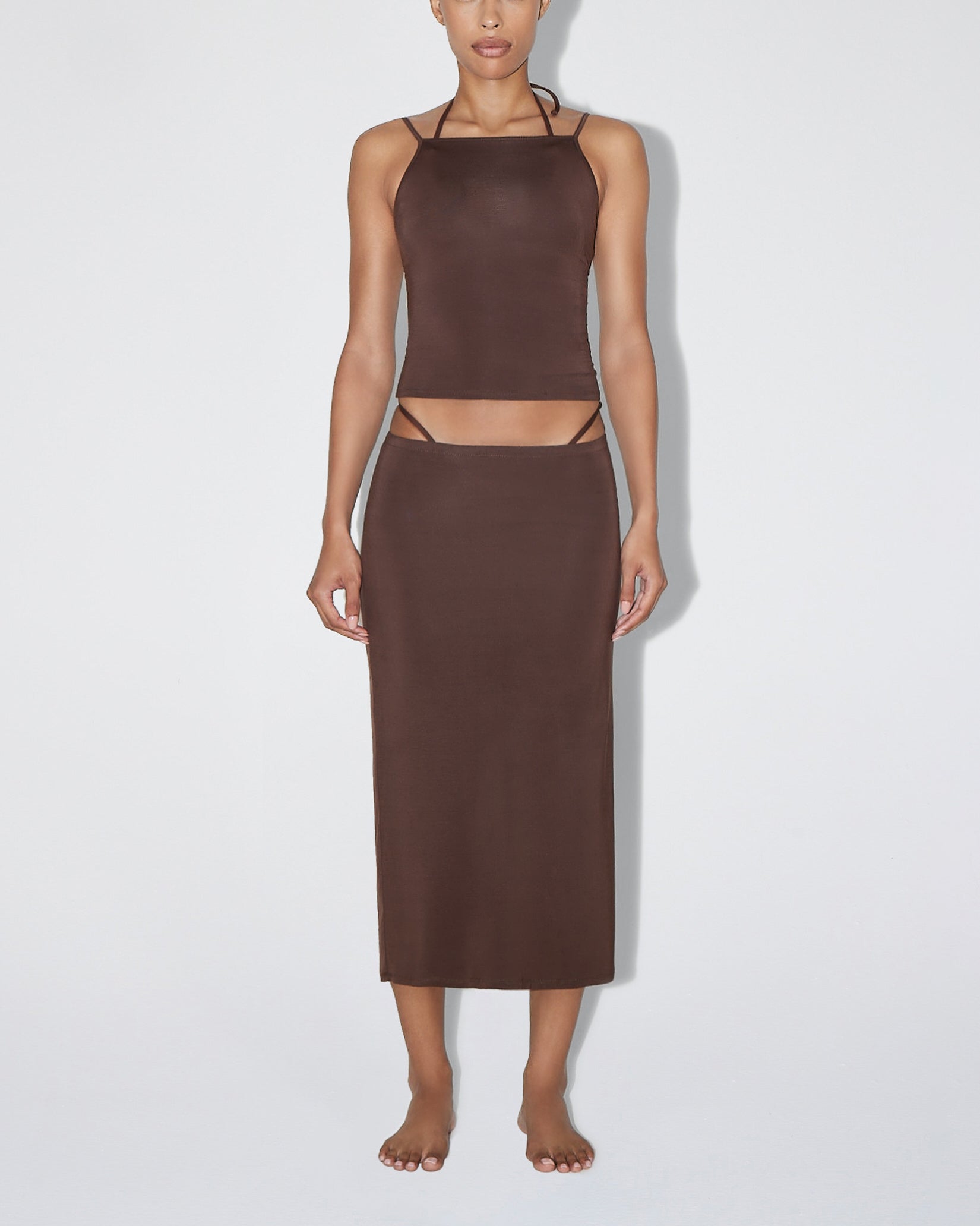 Soft Stretch High Neck Tank | Chocolate