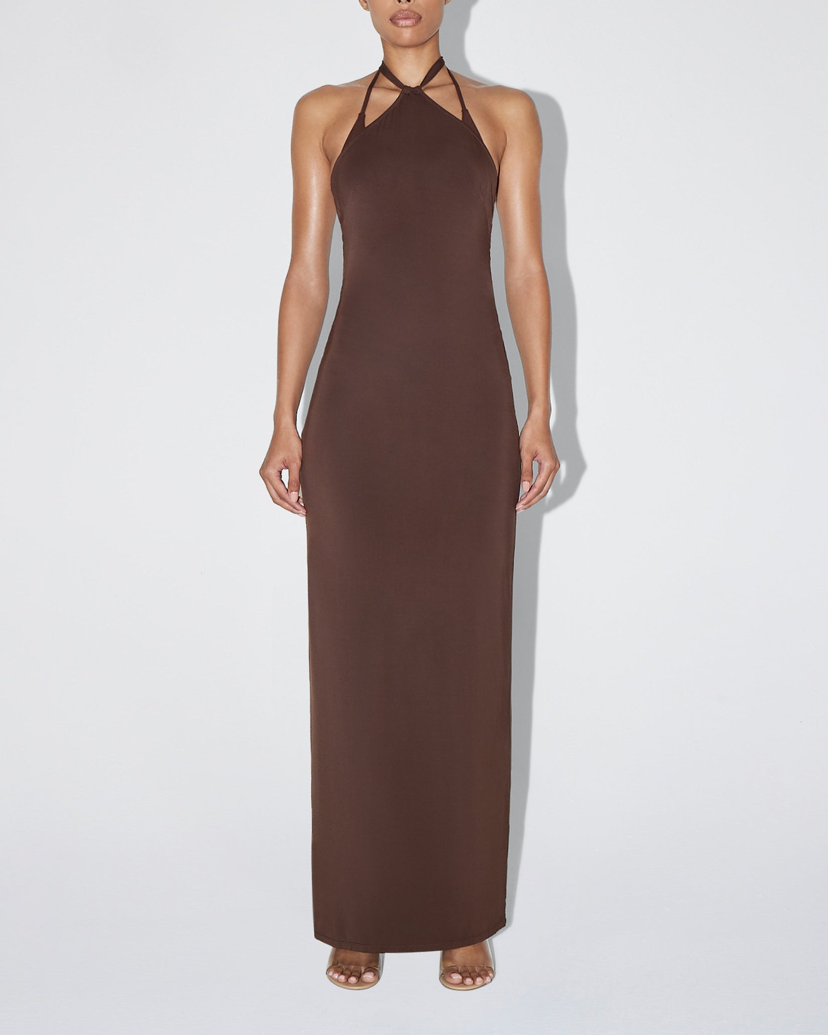 Soft Stretch Halter Maxi Dress | Chocolate