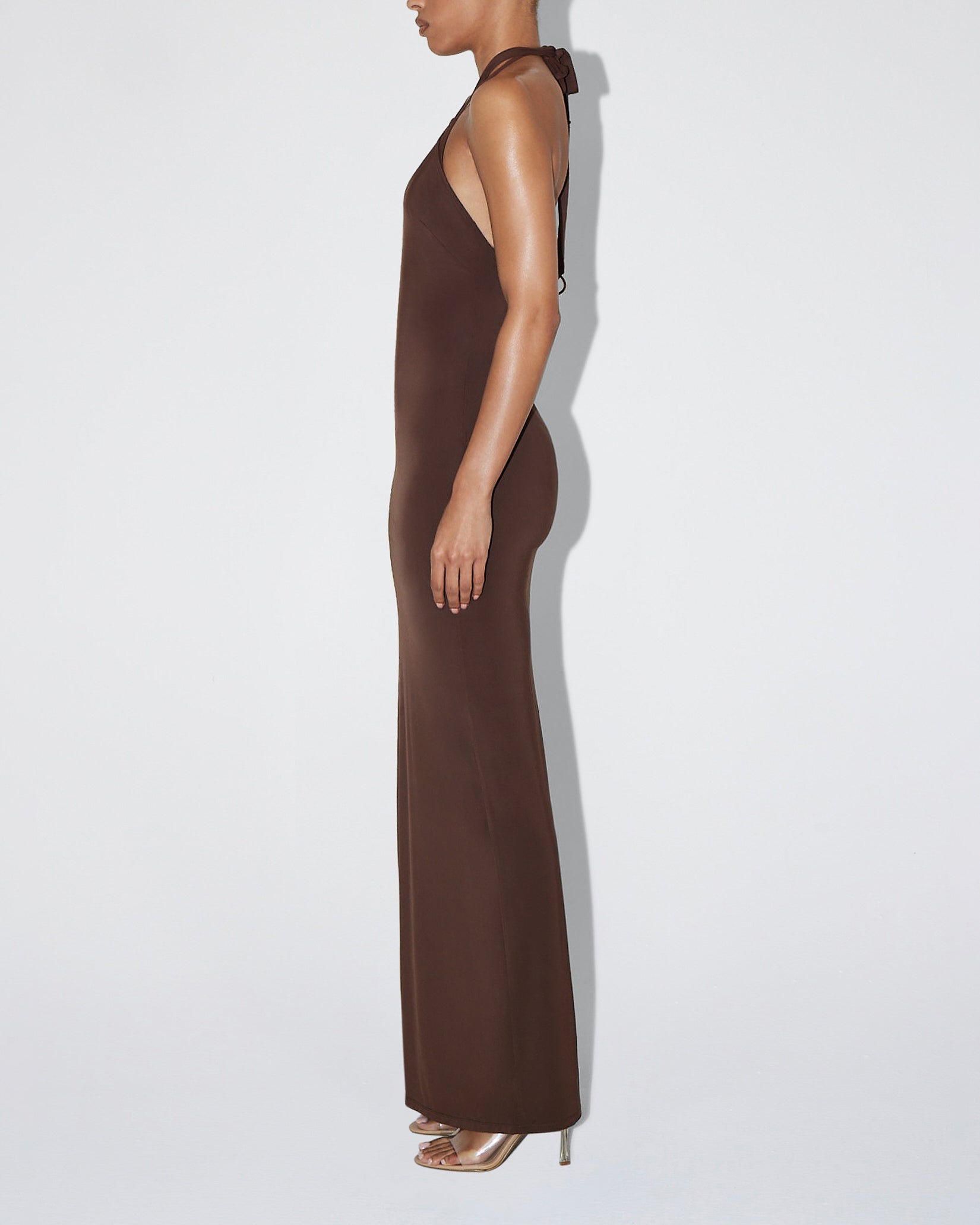 Soft Stretch Halter Maxi Dress | Chocolate