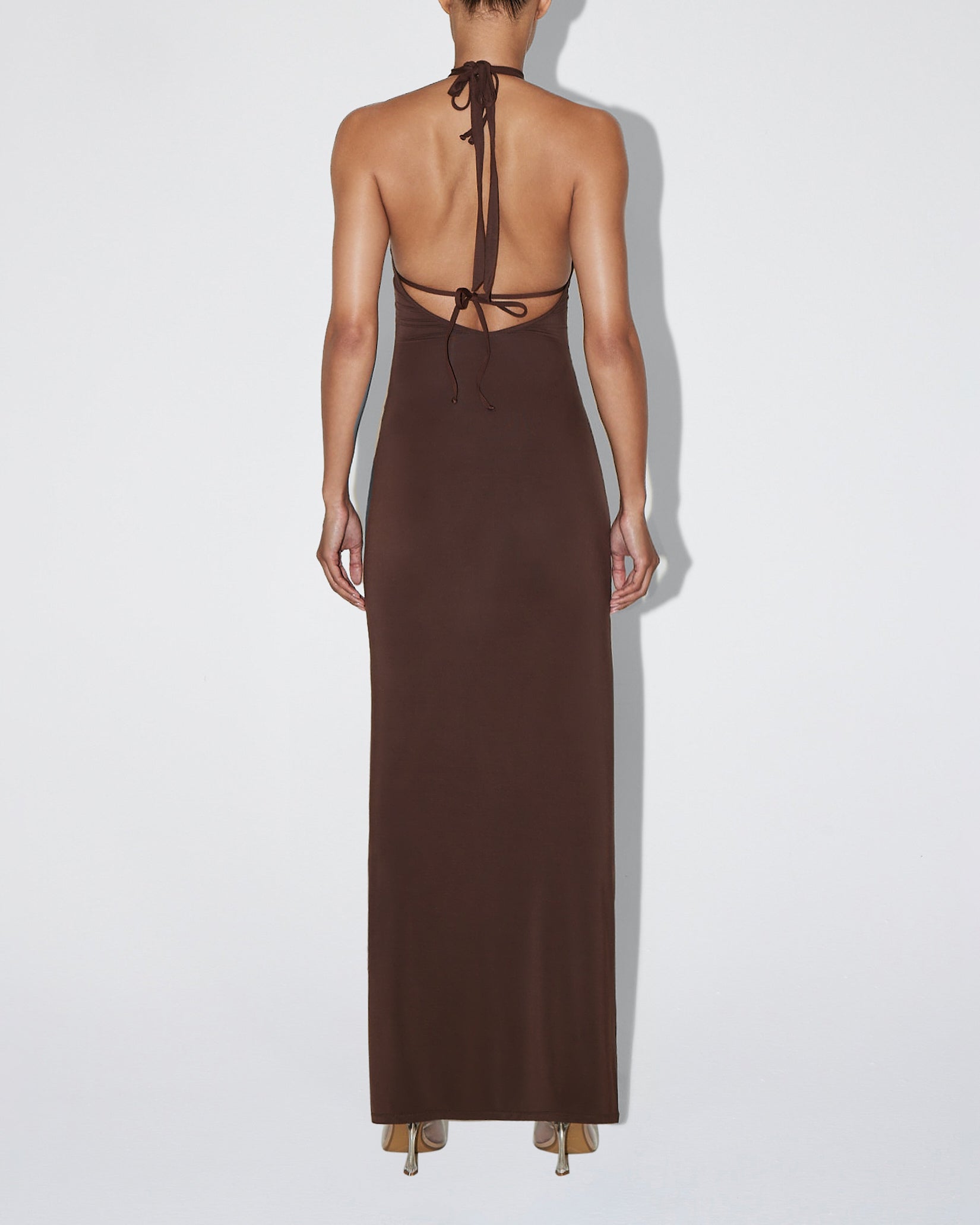 Soft Stretch Halter Maxi Dress | Chocolate