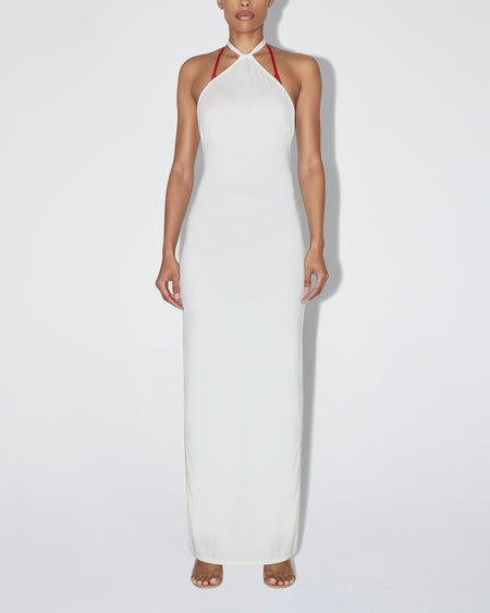 Soft Stretch Halter Maxi Dress | Pearl White