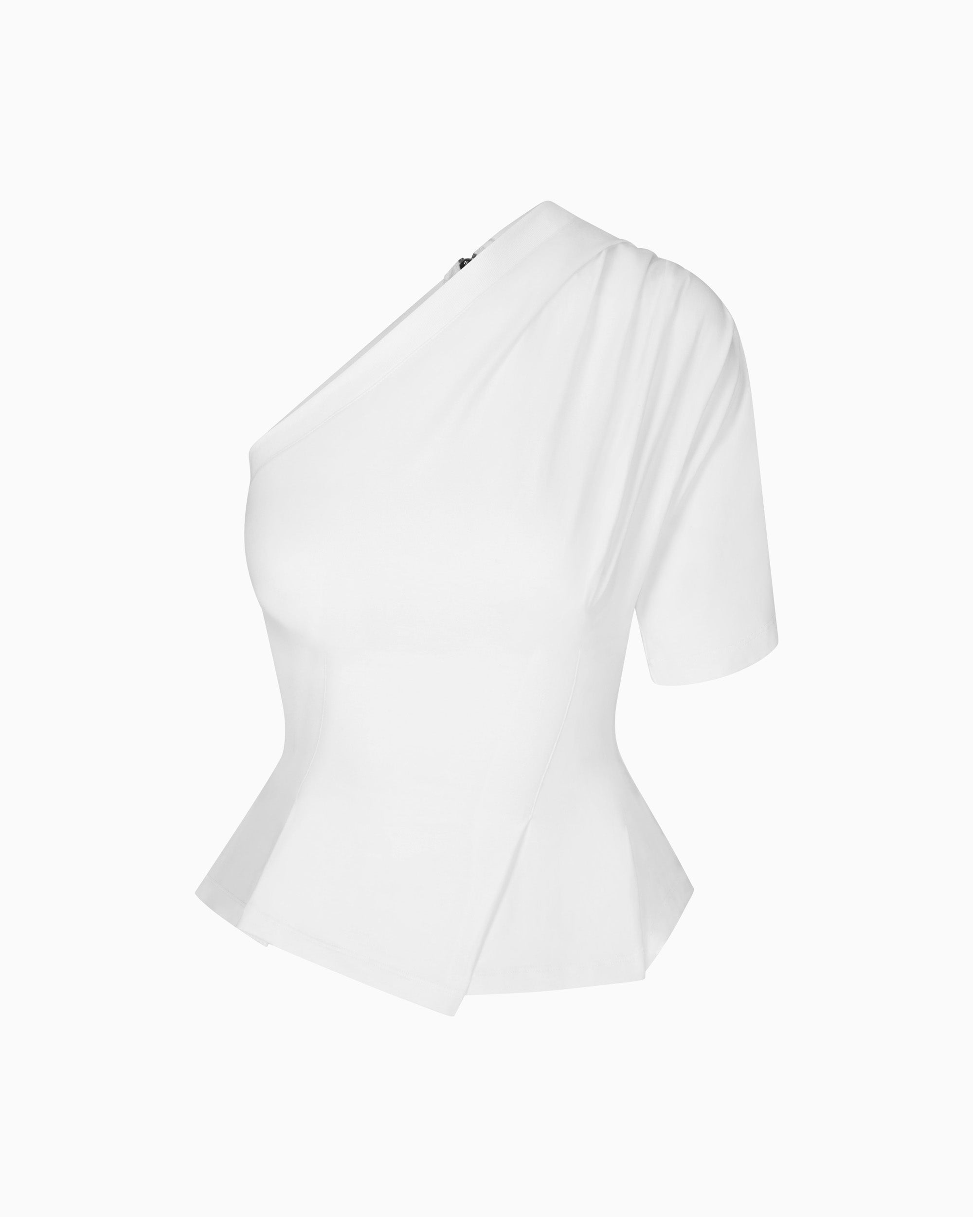 One Shoulder Cinching Tee | White