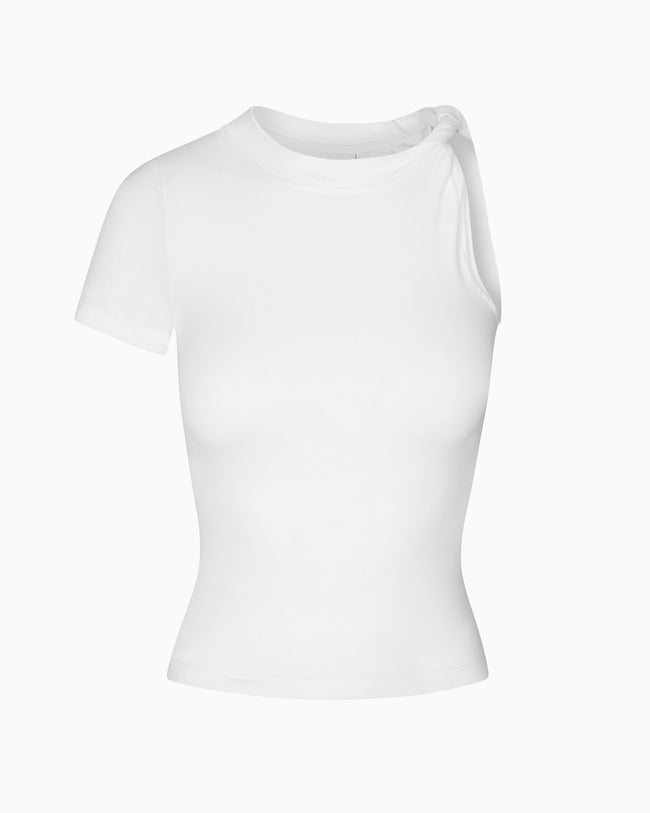 One Shoulder Twist Tee | White