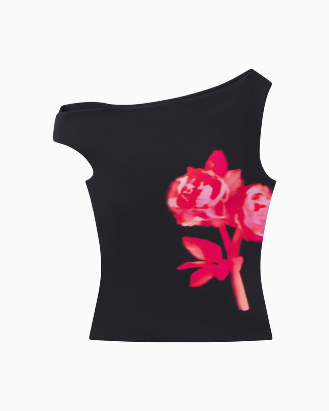 Smooth Stretch Asymmetrical Top | Black Peony