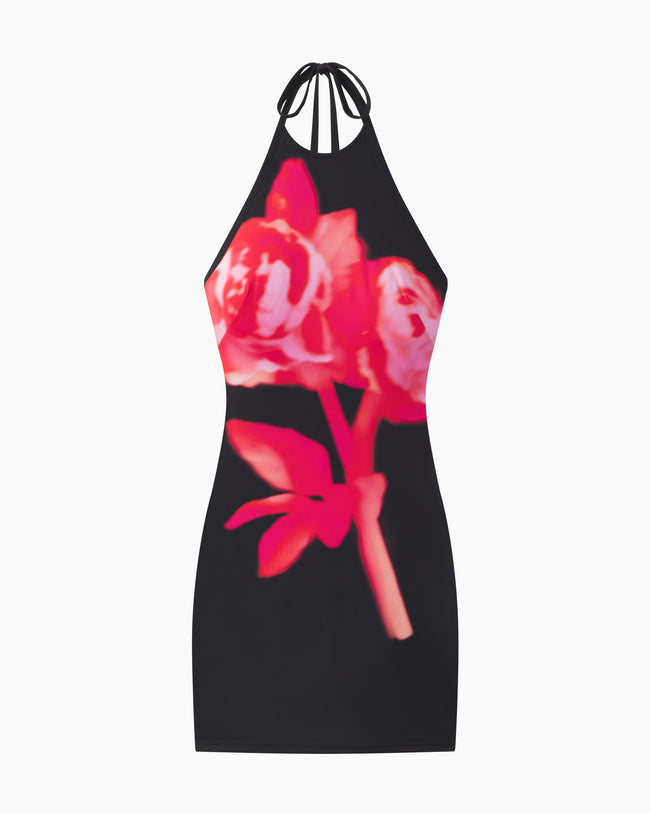 Smooth Stretch Halter Mini Dress | Black Peony