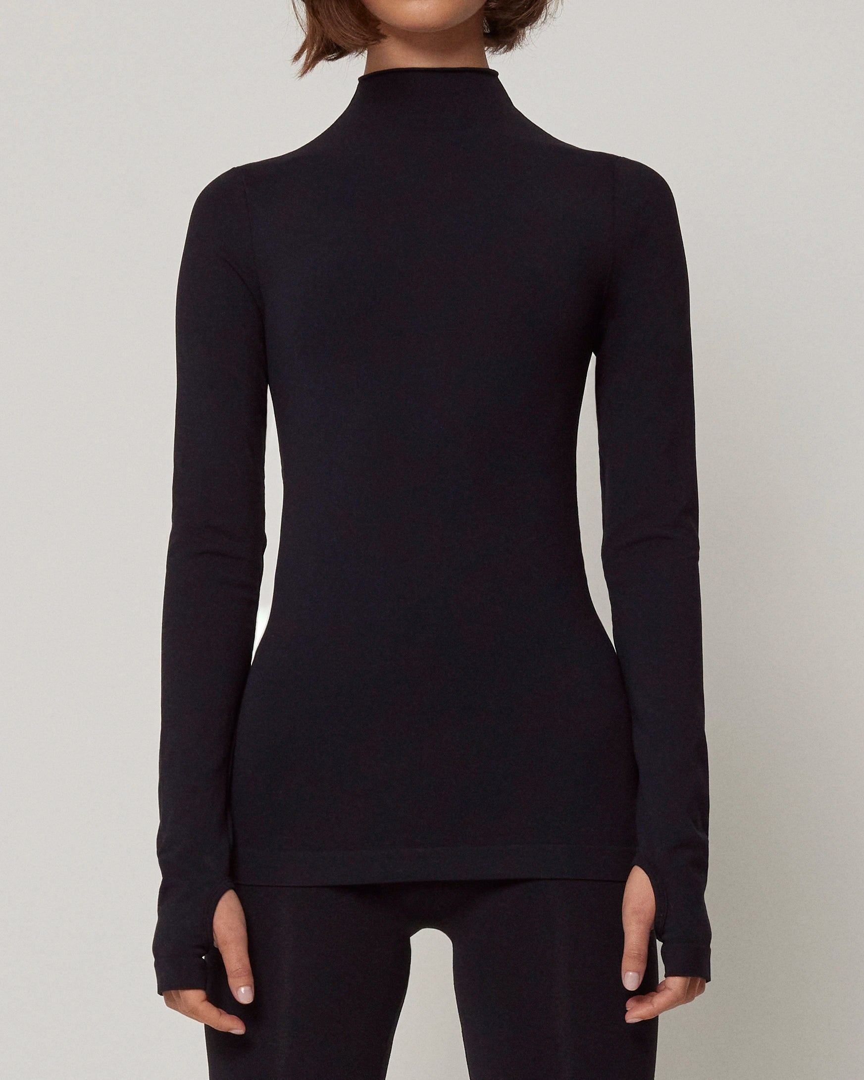 Seamless Mock Neck Long Sleeve Black