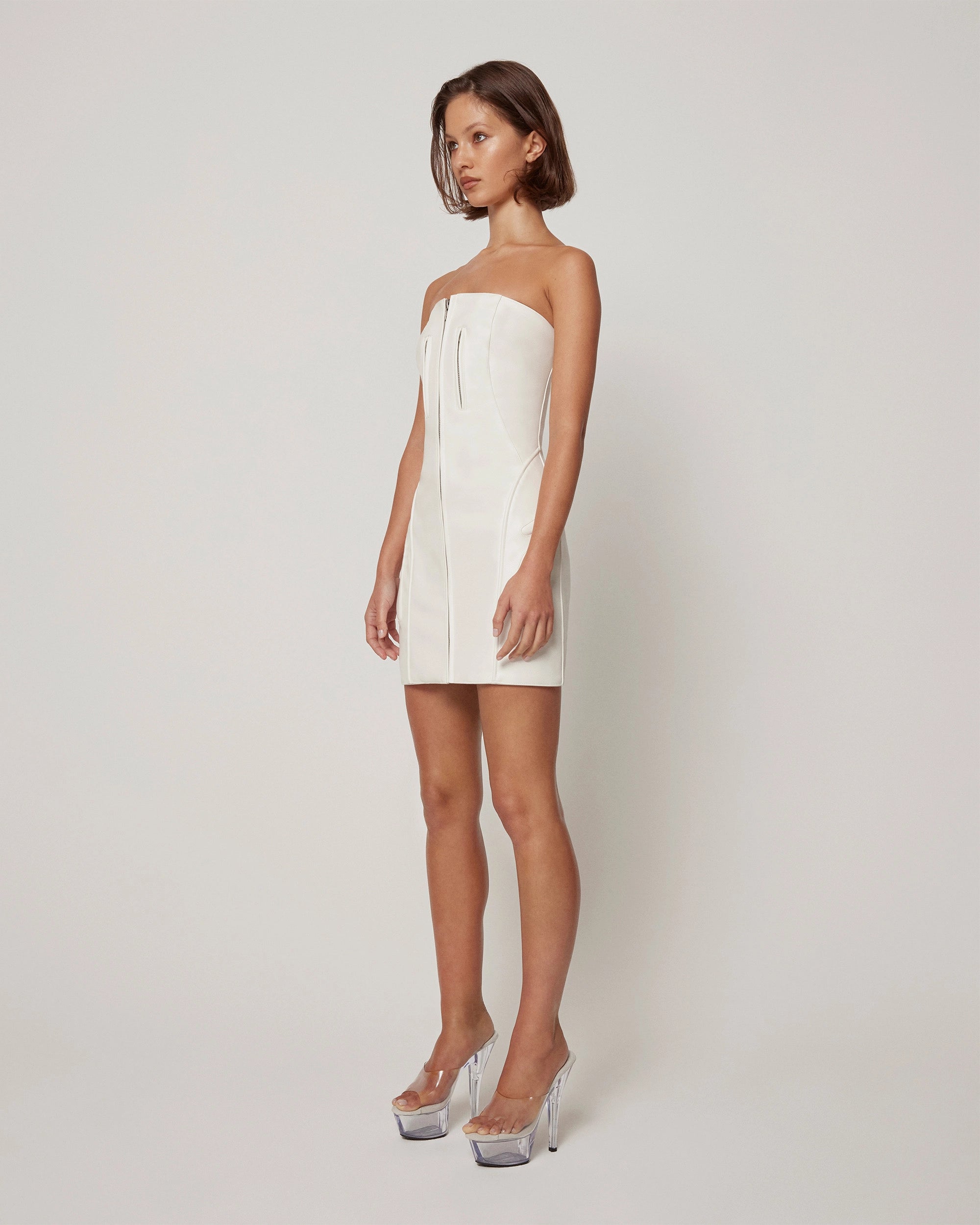 Faux Leather Strapless Mini Dress | Chalk