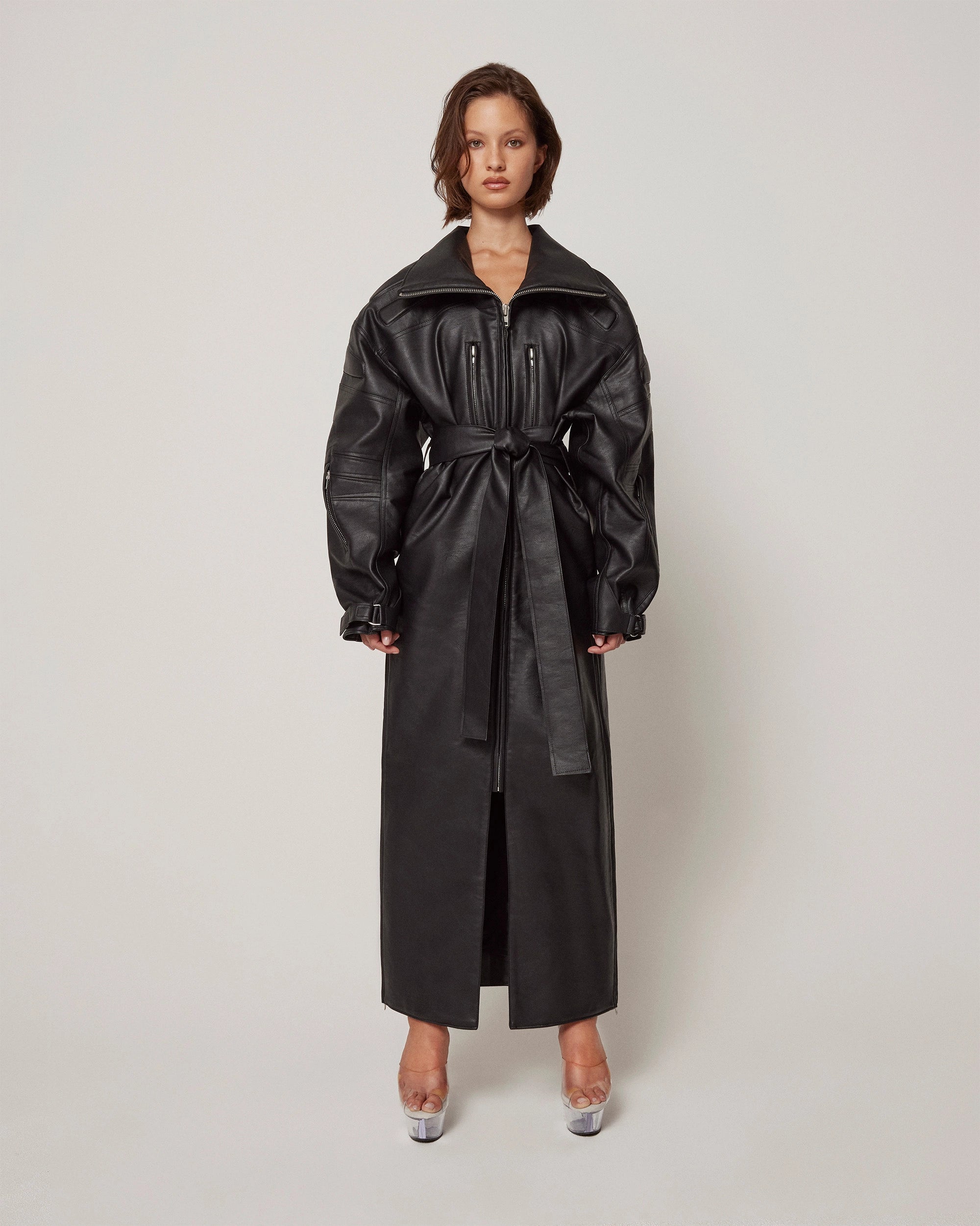 Faux leather trench coat hotsell