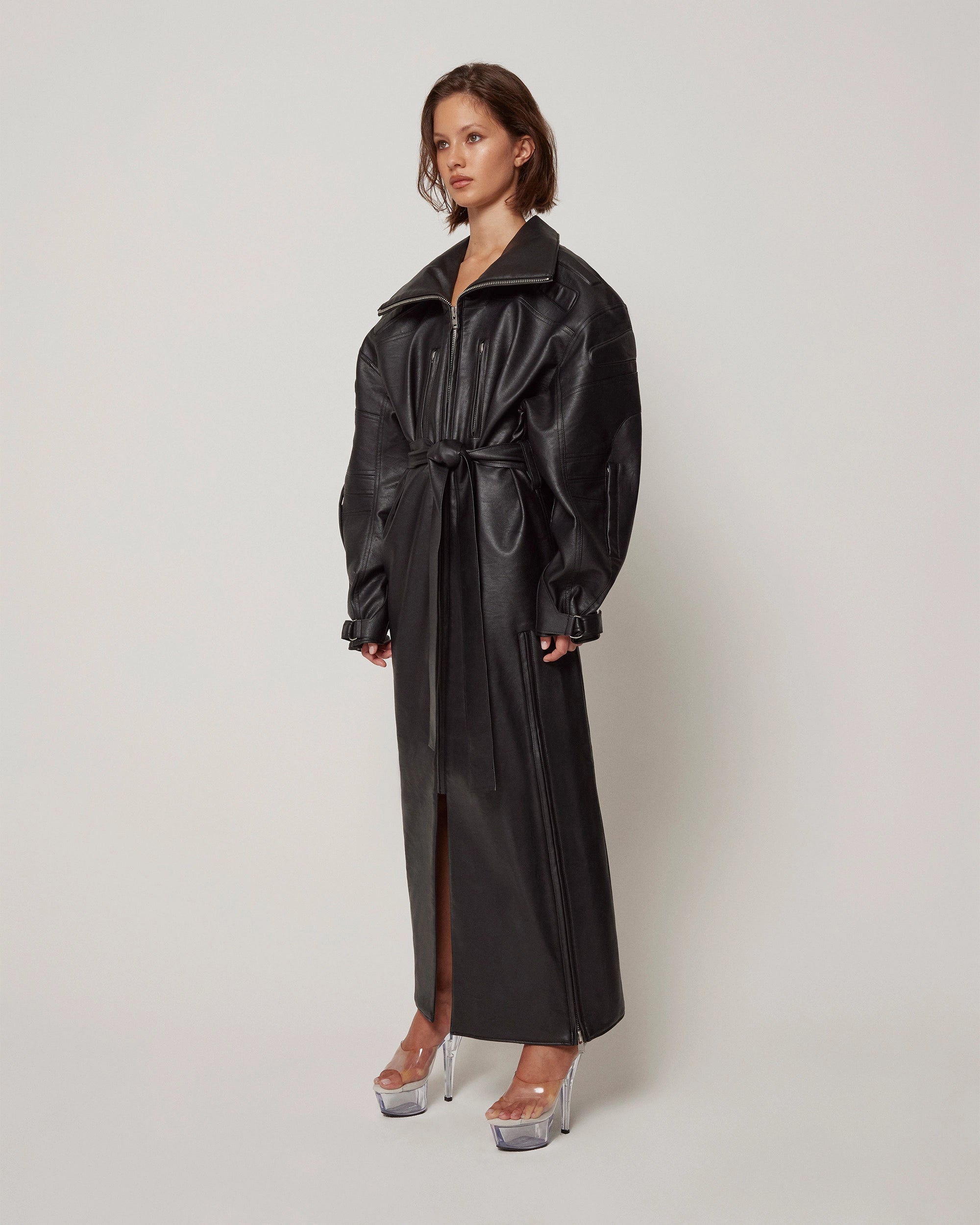 Faux Leather Trench | Black